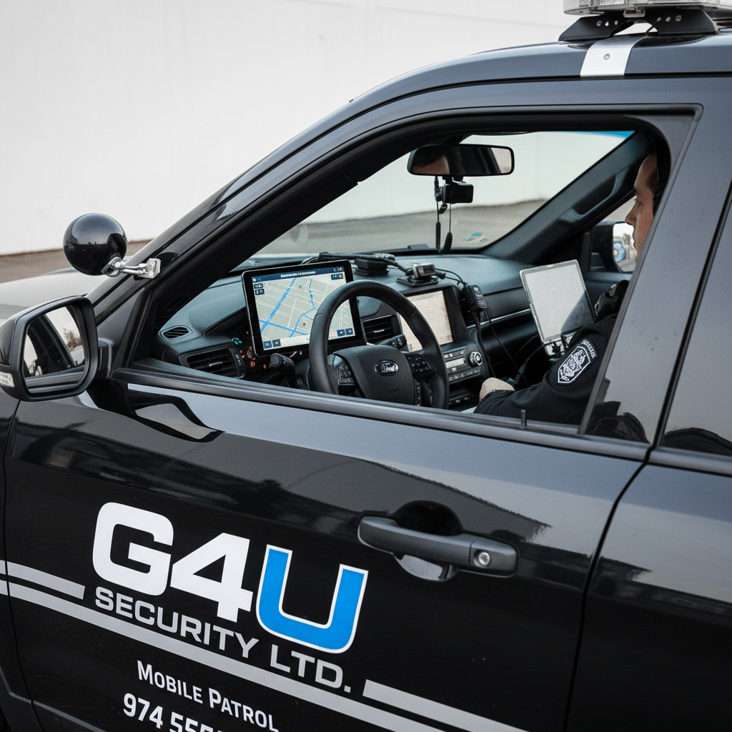 Mobile patrol security vehicle equipped with GPS tracking and real-time reporting technology