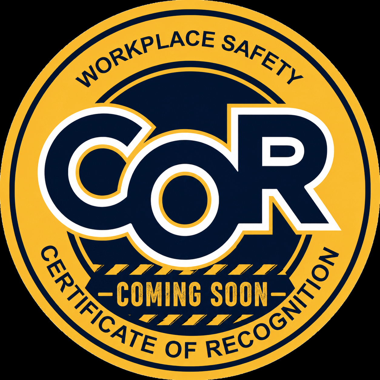 G4U Security LTD COR Certificate of Recognition Coming Soon badge in yellow and navy blue safety theme